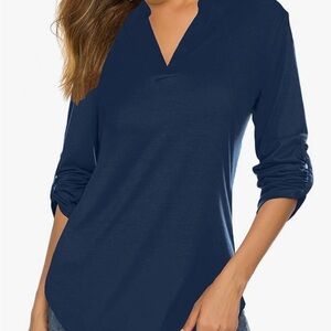 Halife Deep Blue V-Neck Blouse